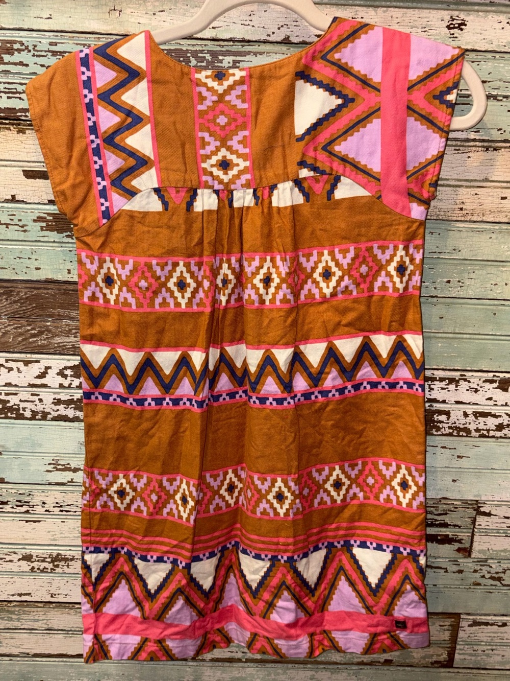 Tea Collection Mustard & Pink Geo-Print Sleeveless Dress
